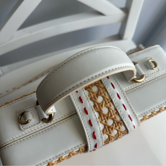 Mehry Mu Fey Large Leather Rattan Straw Box Bag w/ Long Shoulder Crossbody Strap - Picture 11 of 16